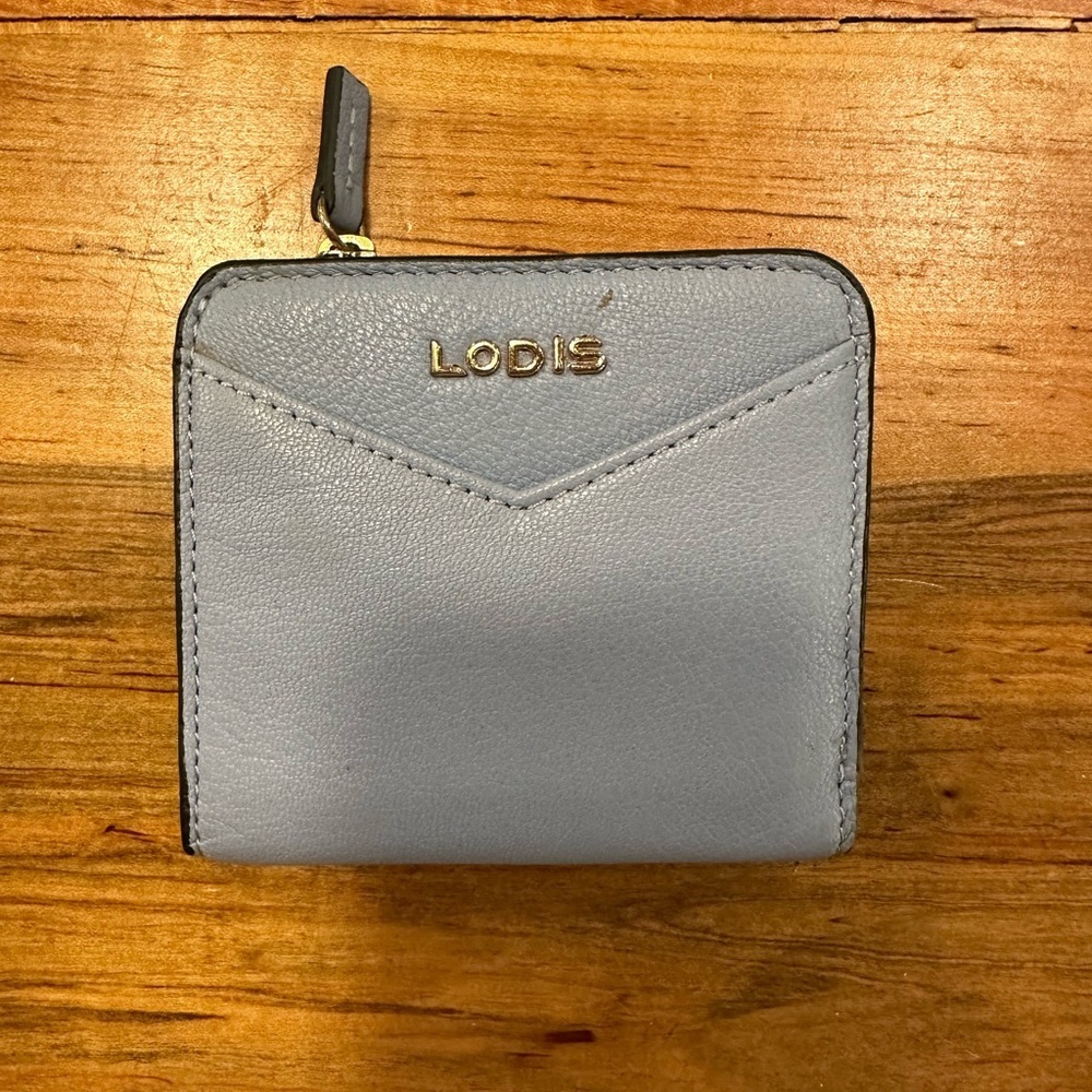 EUC LODIS REAL LEATHER WALLET BABY BLUE COLOR W COIN POCKET.